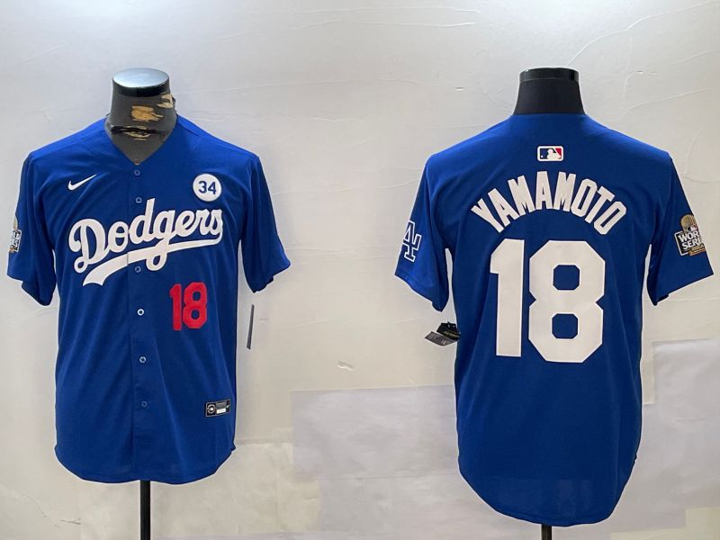 Men Los Angeles Dodgers 18 Yamamoto Blue Game 2024 Nike MLB Jersey style 11212